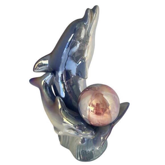 Ceramic Dolphins Porpoises Iridescent Playing Nautical  BeachHouse  '80s - Picture 2 of 9